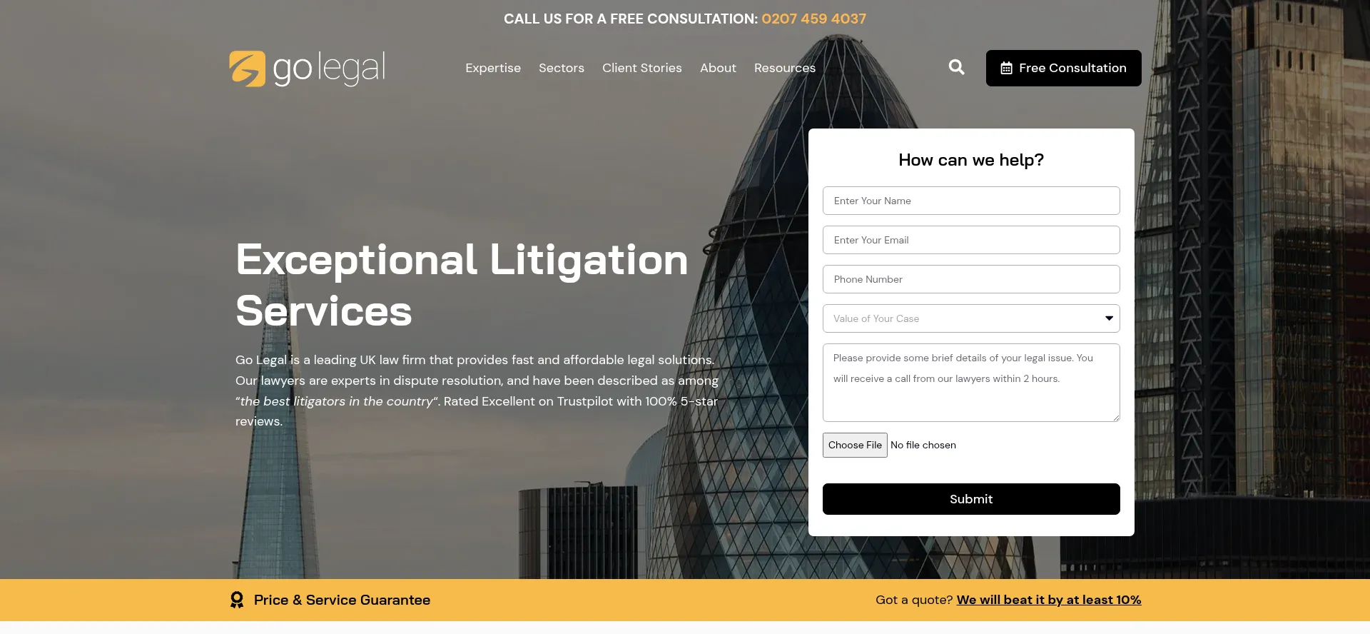 Screenshot of go-legal.co.uk homepage