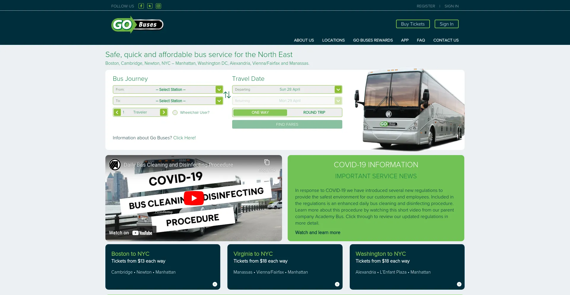 Screenshot of gobuses.com homepage