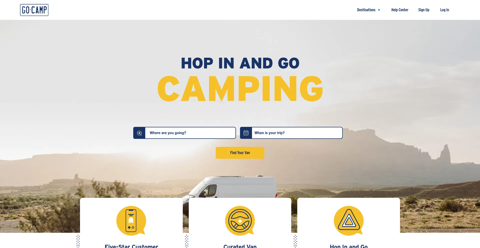 Screenshot of gocamp.com homepage