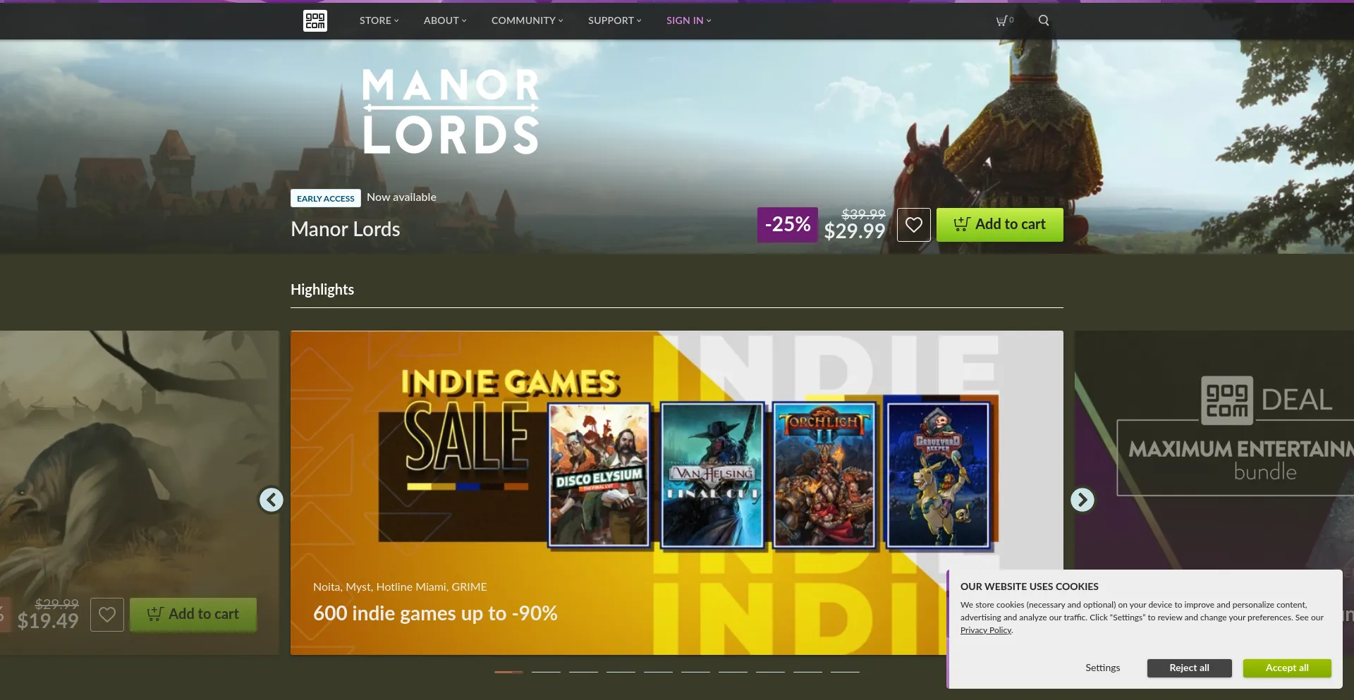 Screenshot of gog.com homepage