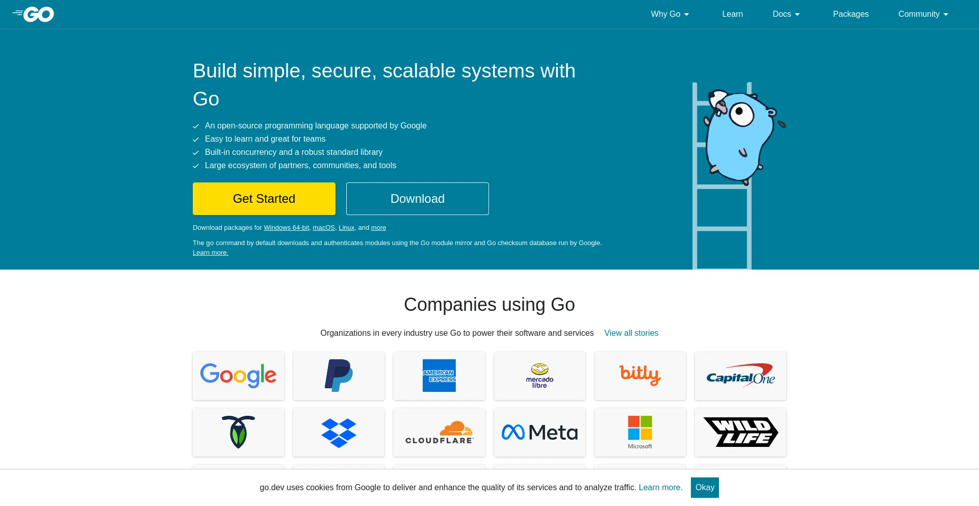 Screenshot of golang.org homepage