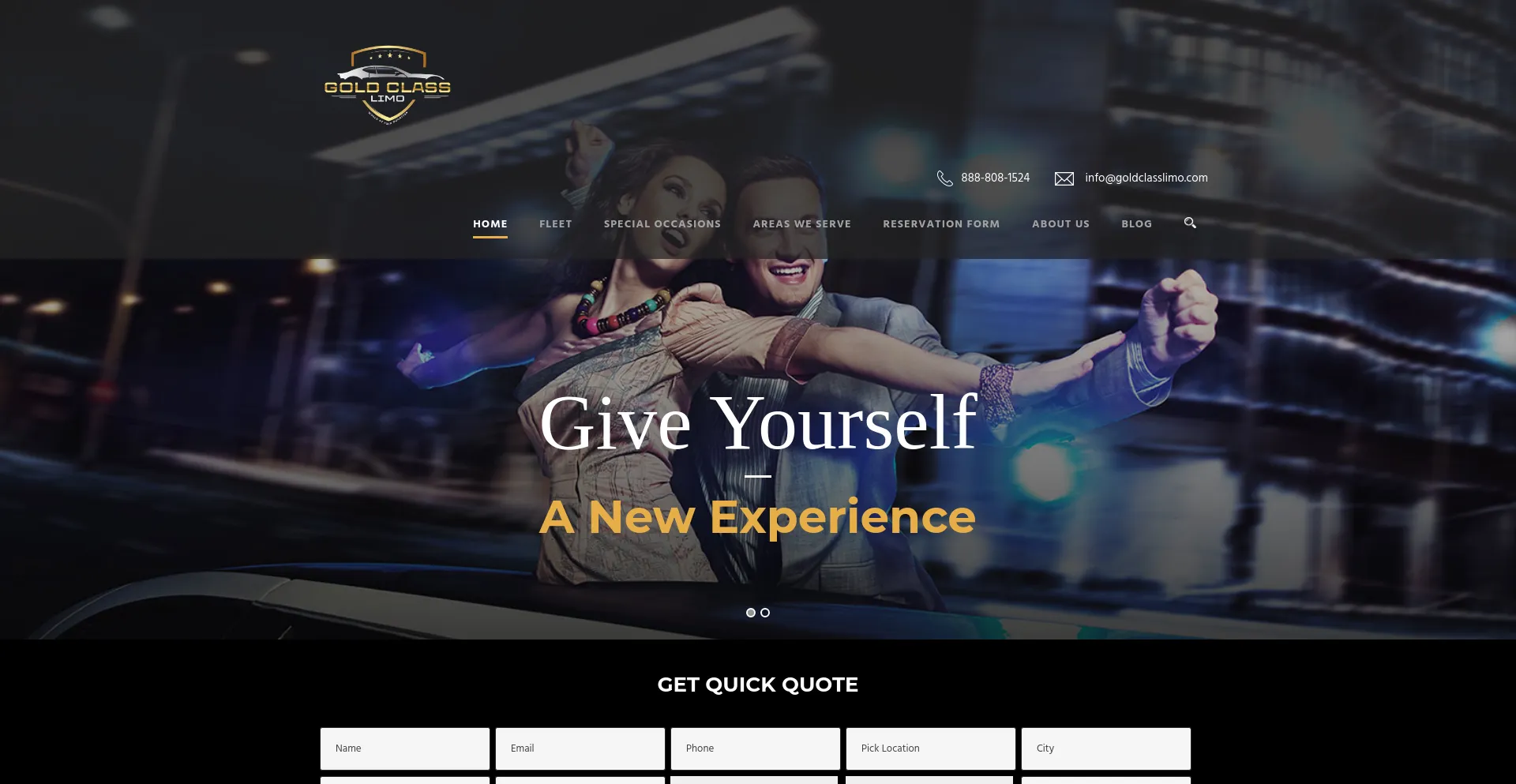 Screenshot of goldclasslimo.com homepage