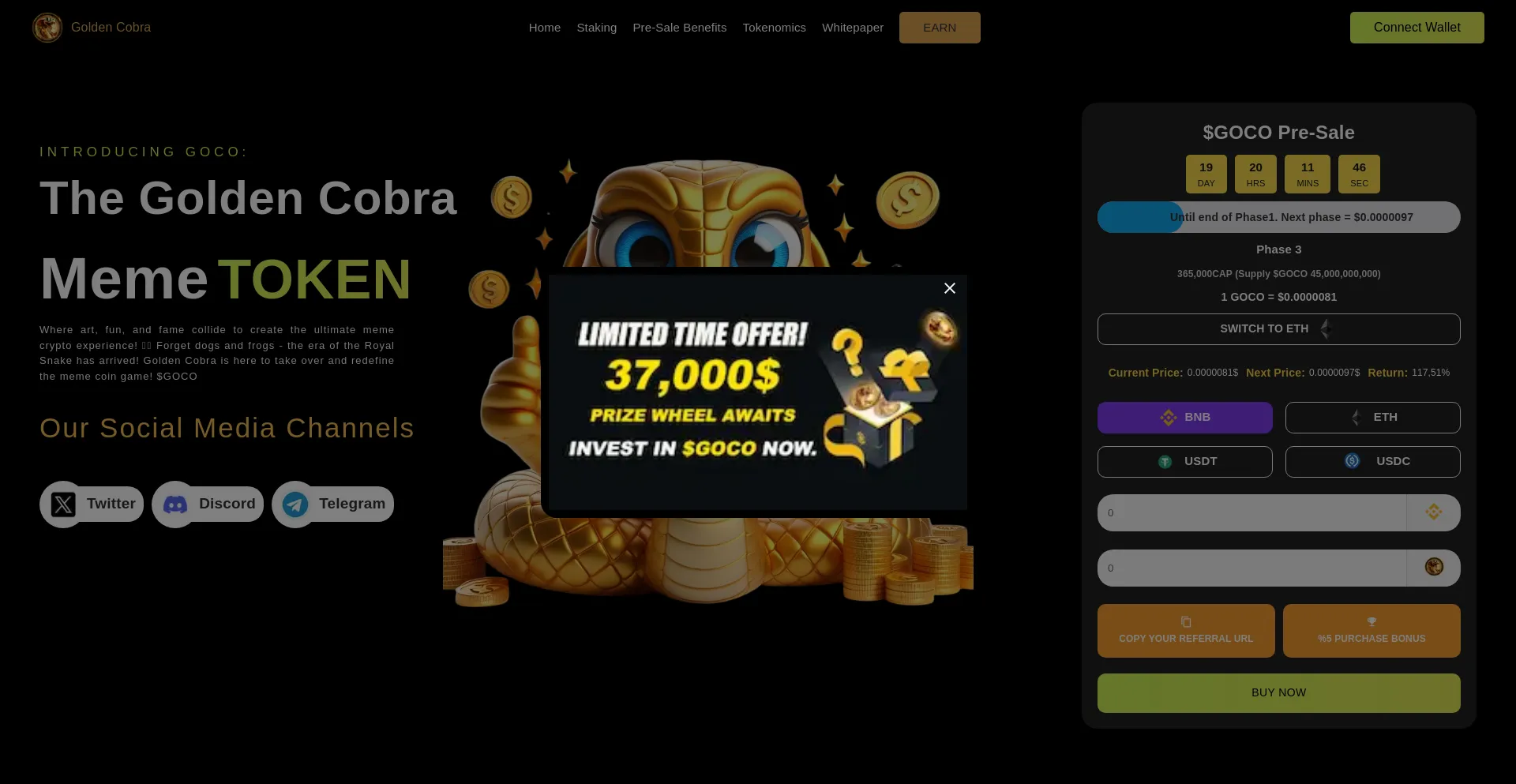 Screenshot of goldencobra.io homepage