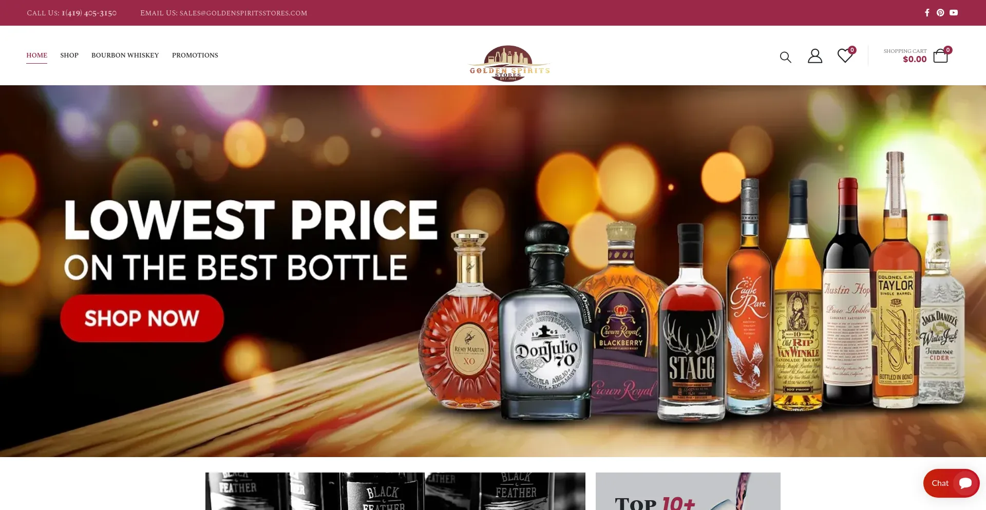 Screenshot of goldenspiritsstores.com homepage