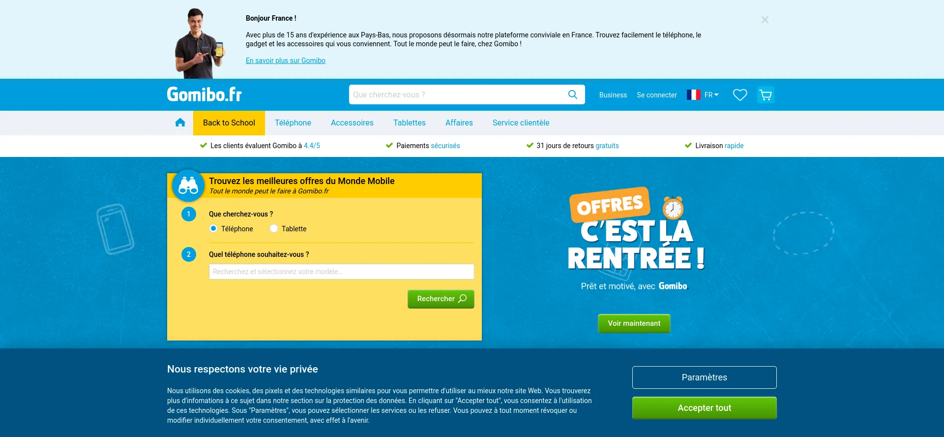 Screenshot of gomibo.fr homepage