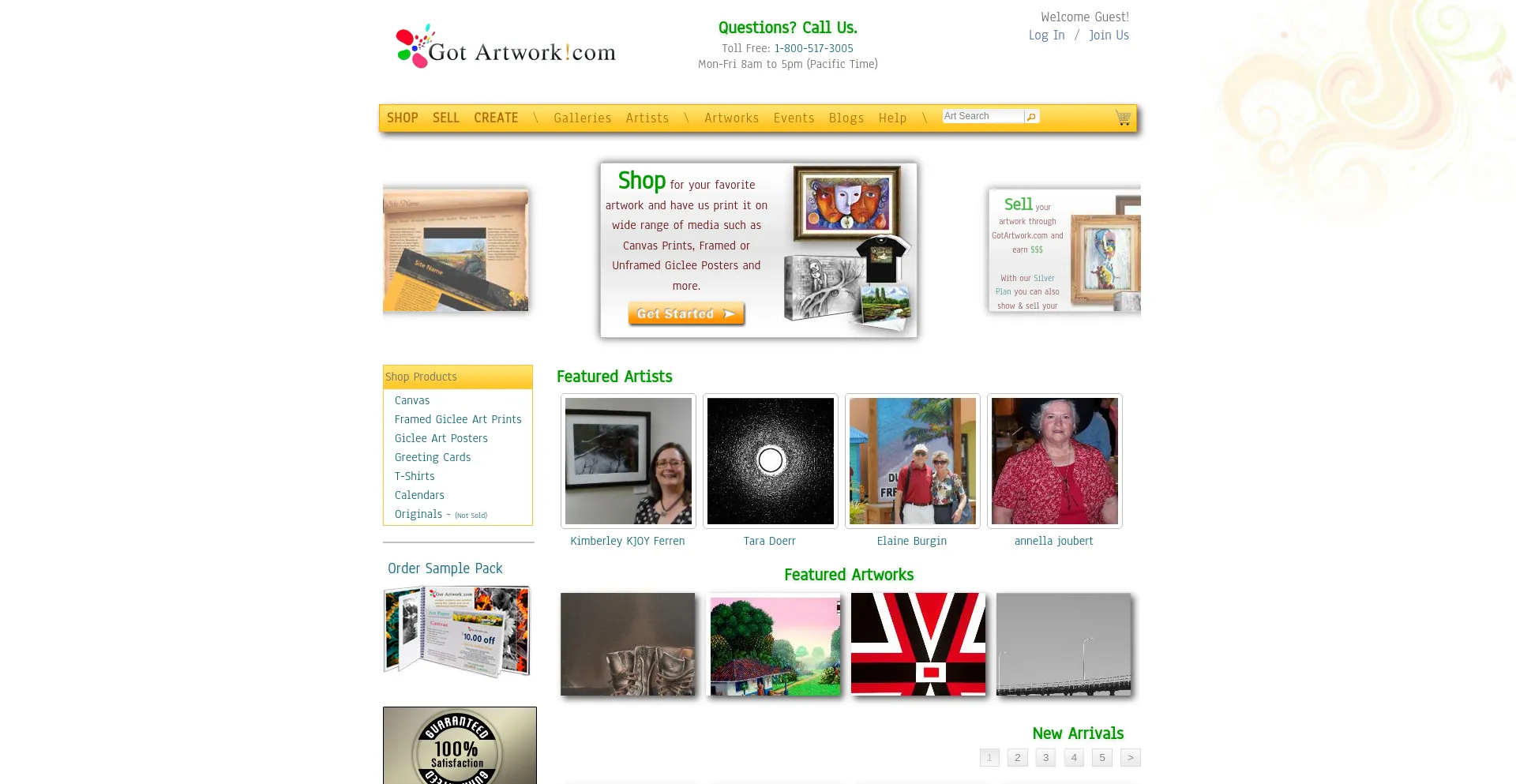 Screenshot of gotartwork.com homepage