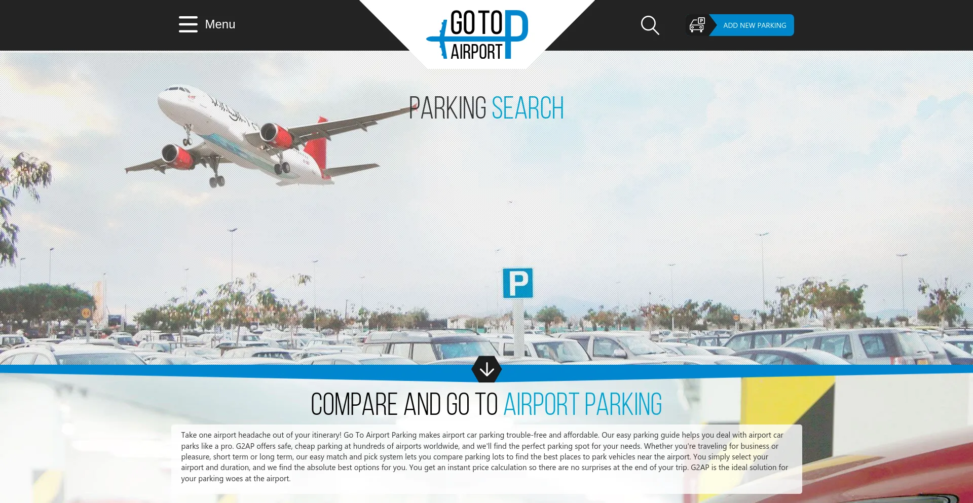 Screenshot of gotoairportparking.com homepage