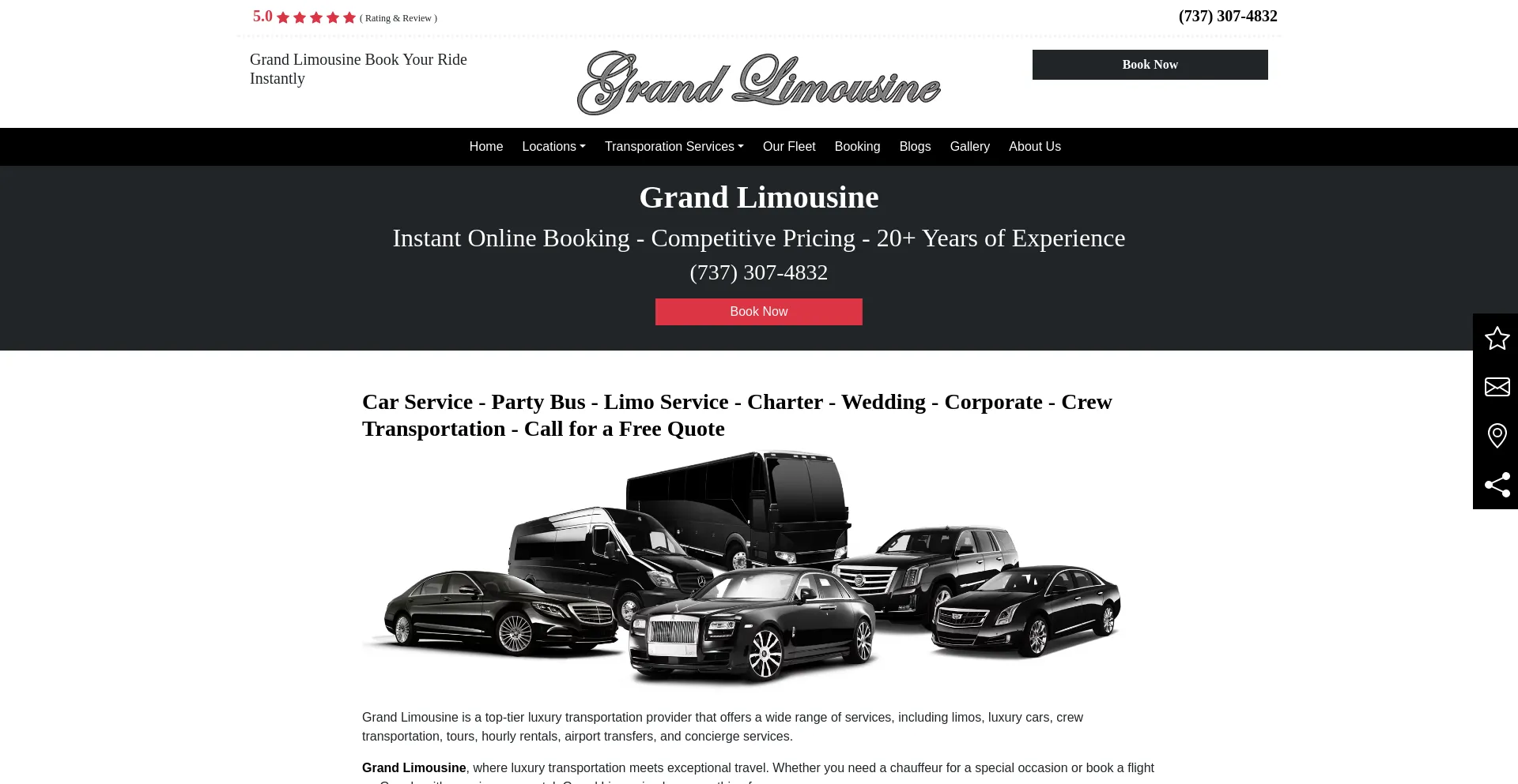 Screenshot of grandlimousine.com homepage