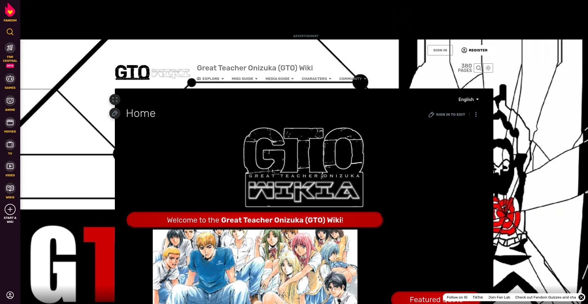 Screenshot of great-teacher-onizuka-gto.fandom.com homepage