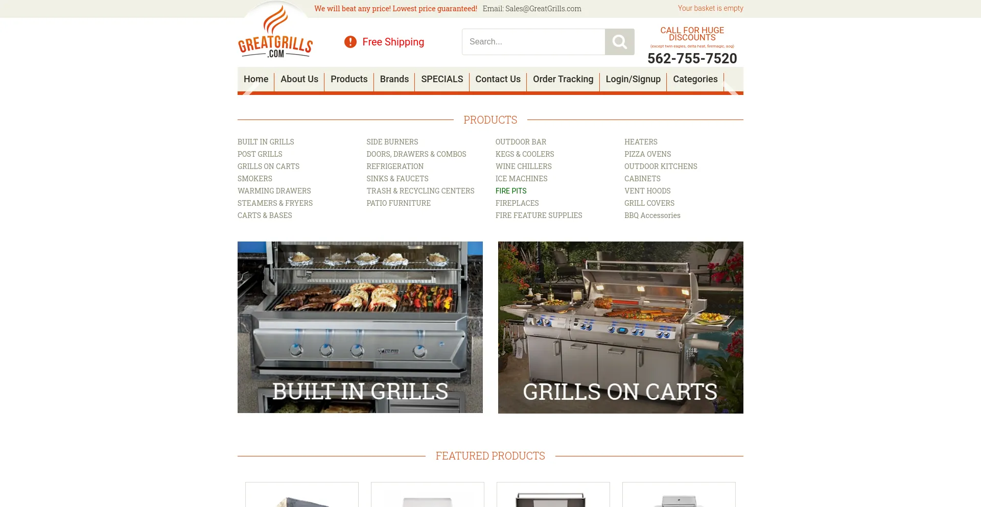 Screenshot of greatgrills.com homepage