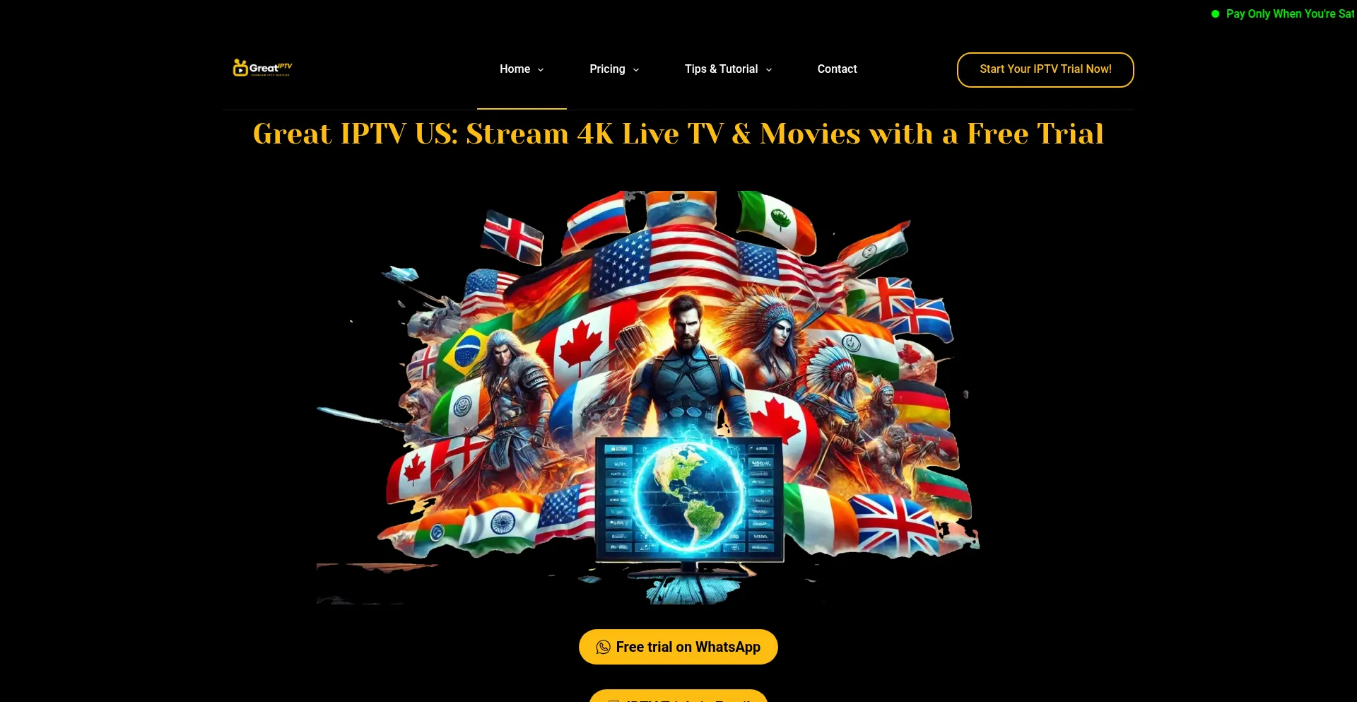 Screenshot of greatiptv.us homepage