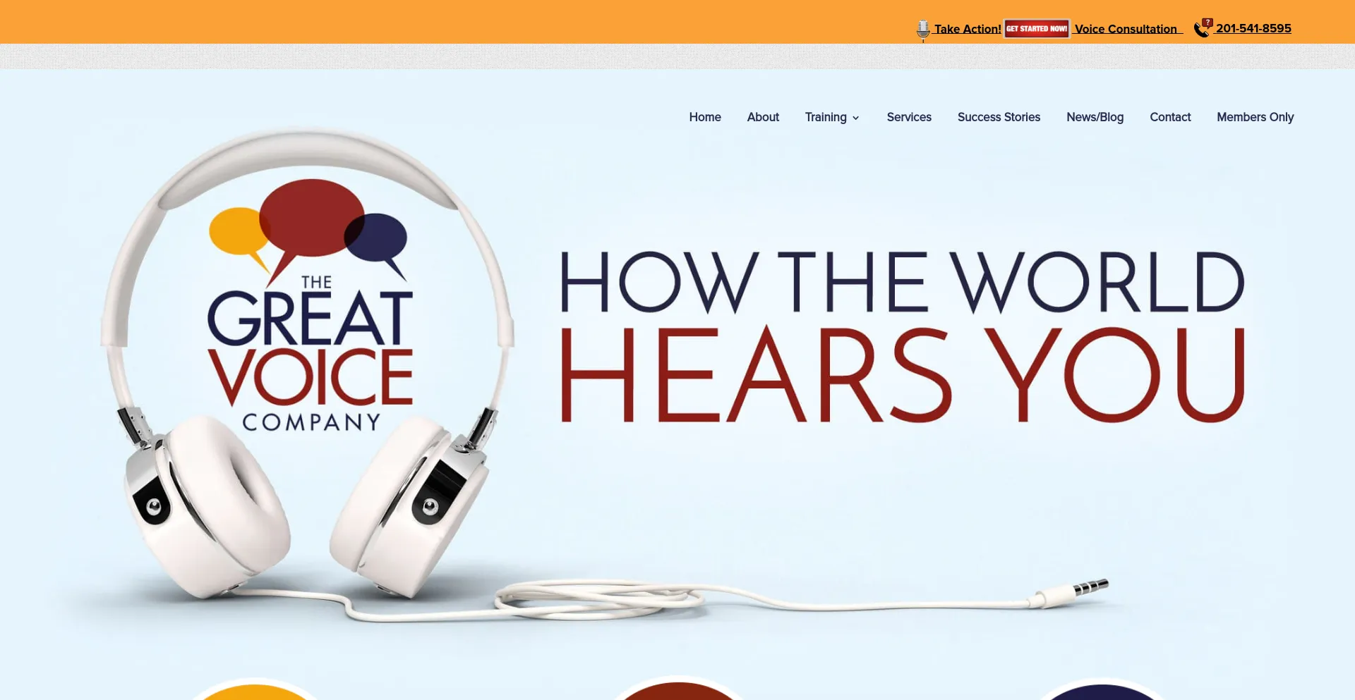 Screenshot of greatvoice.com homepage