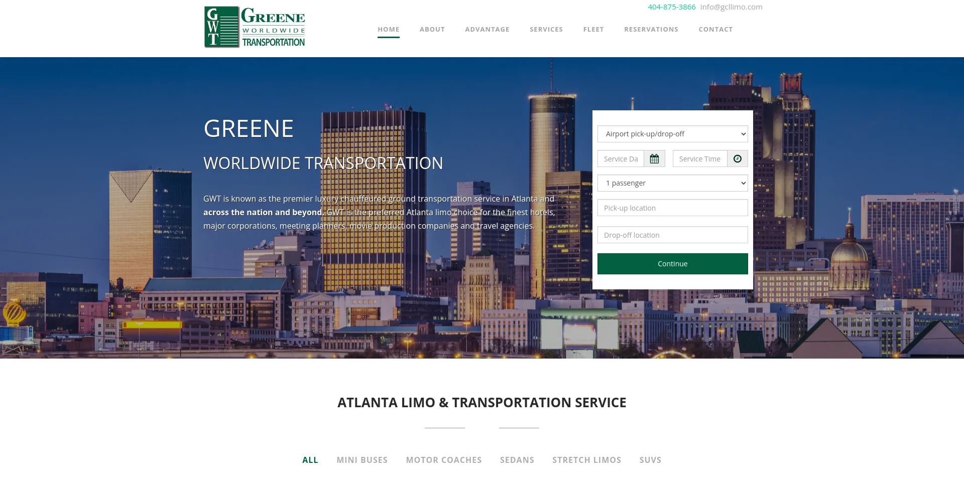 Screenshot of greeneworldwidetransportation.com homepage