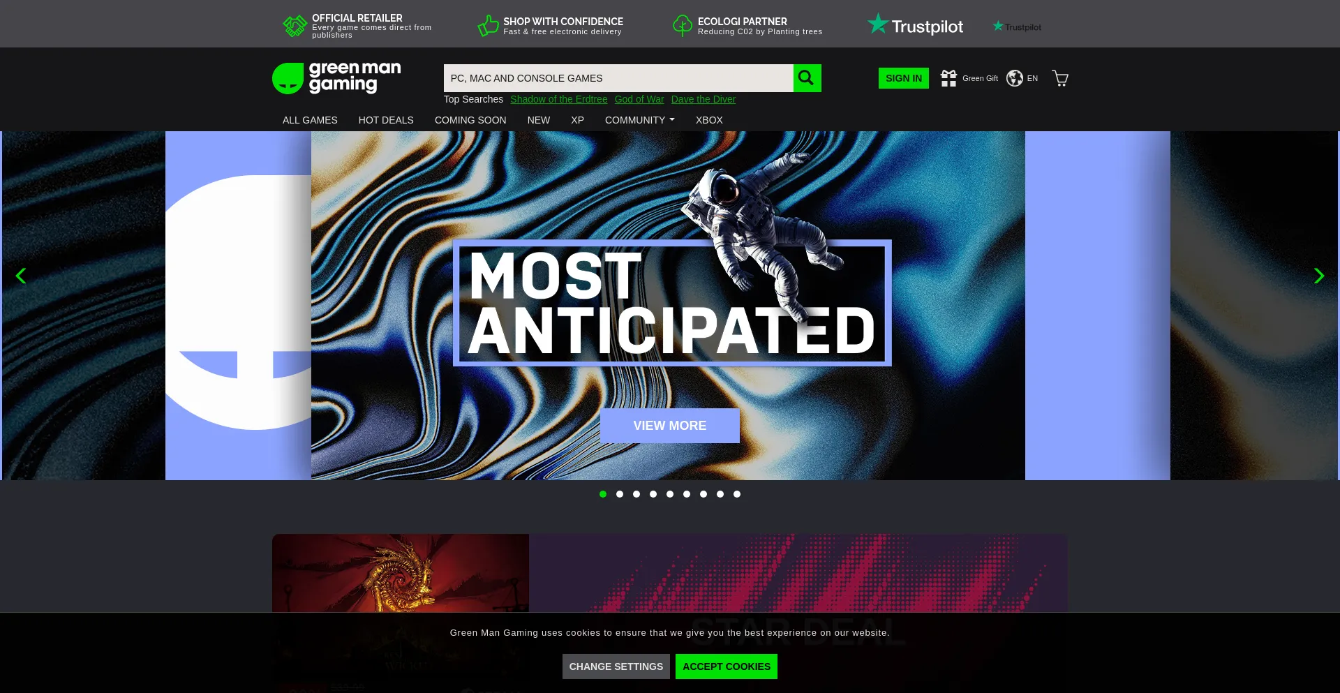 Screenshot of greenmangaming.com homepage