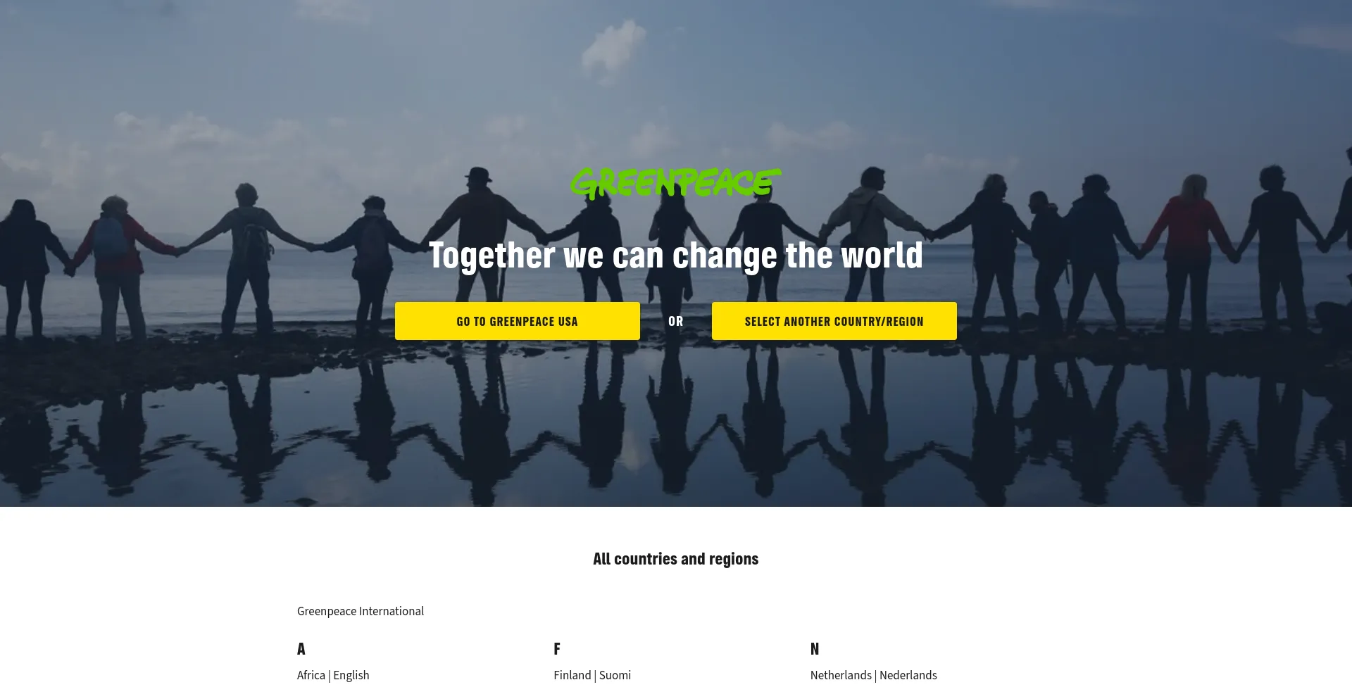 Screenshot of greenpeace.org homepage