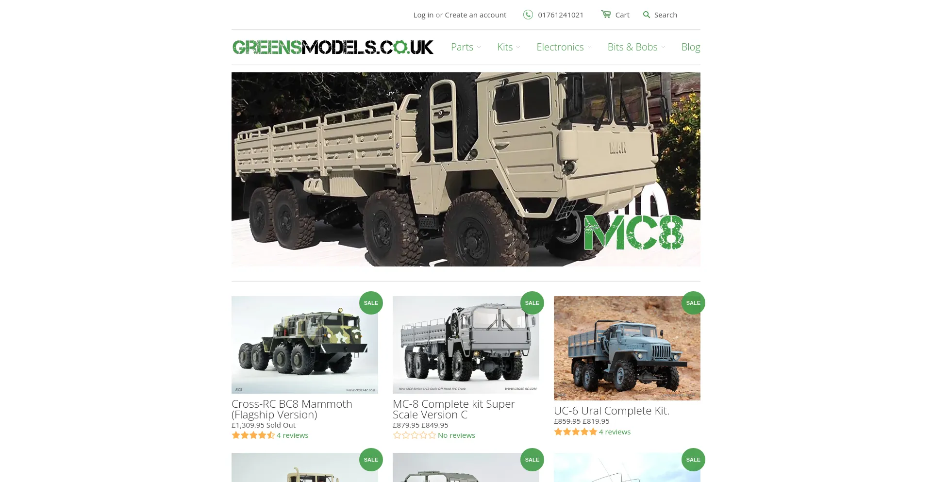 Screenshot of greensmodels.co.uk homepage