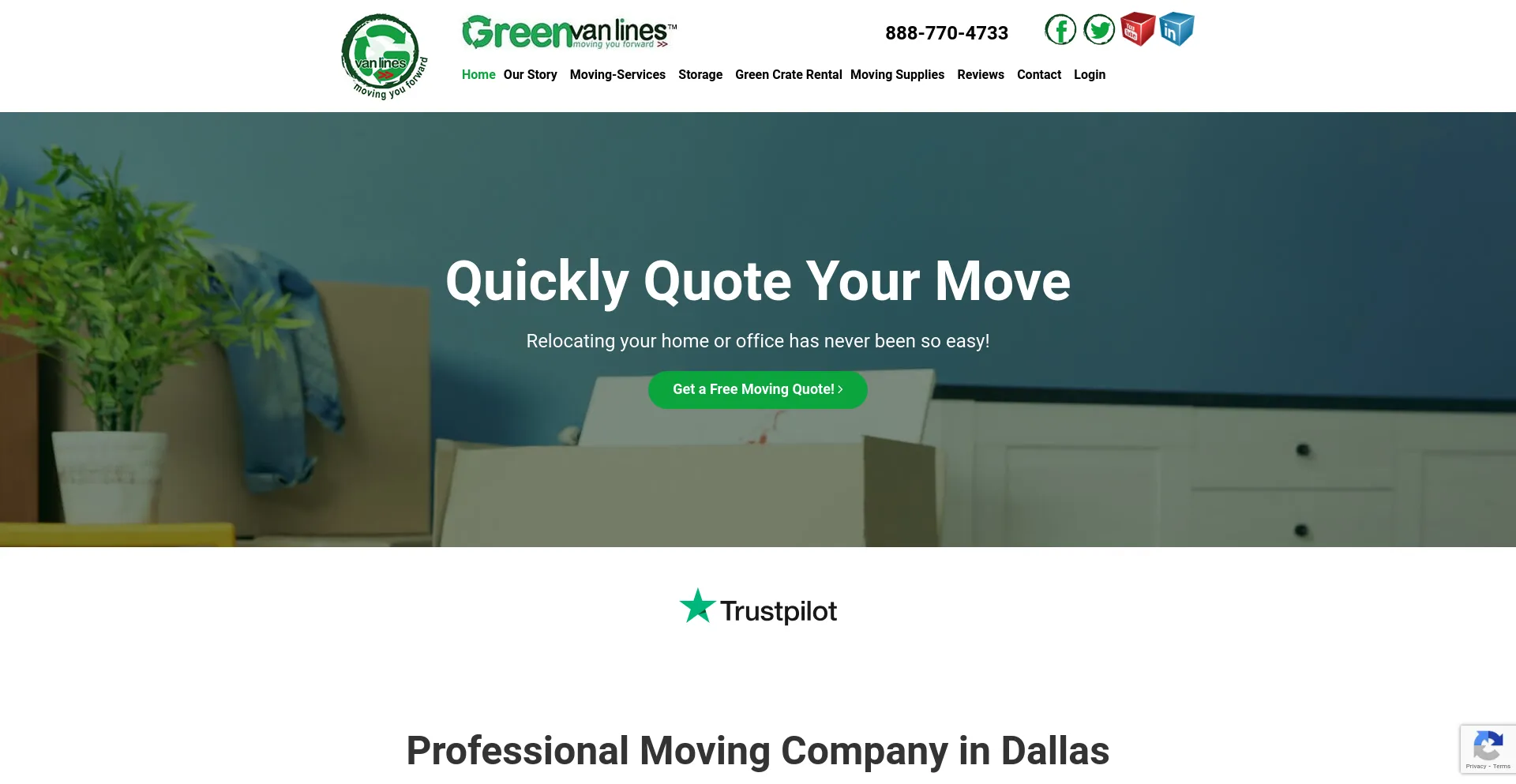 Screenshot of greenvanlines.com homepage