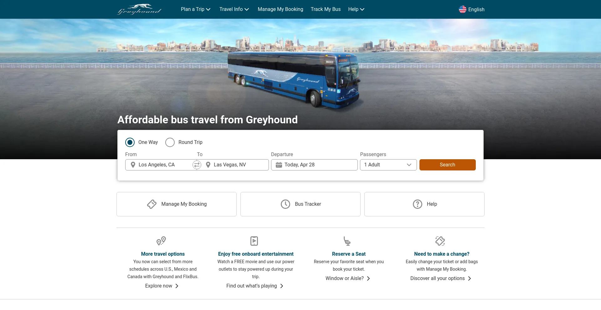 Screenshot of greyhound.com homepage