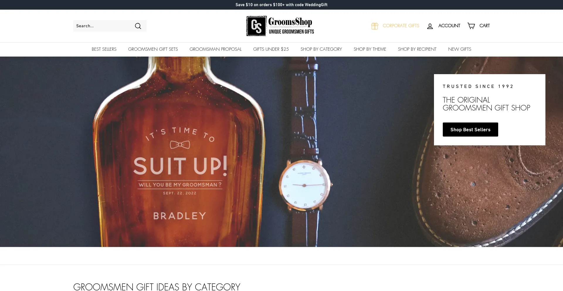 Screenshot of groomsshop.com homepage