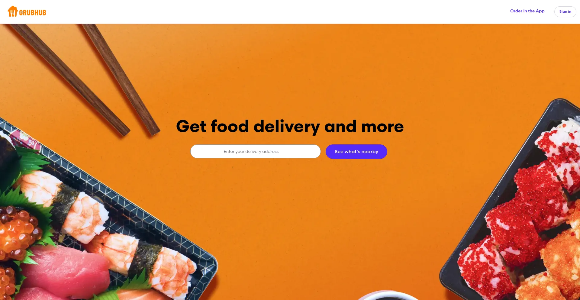 Screenshot of grubhub.com homepage