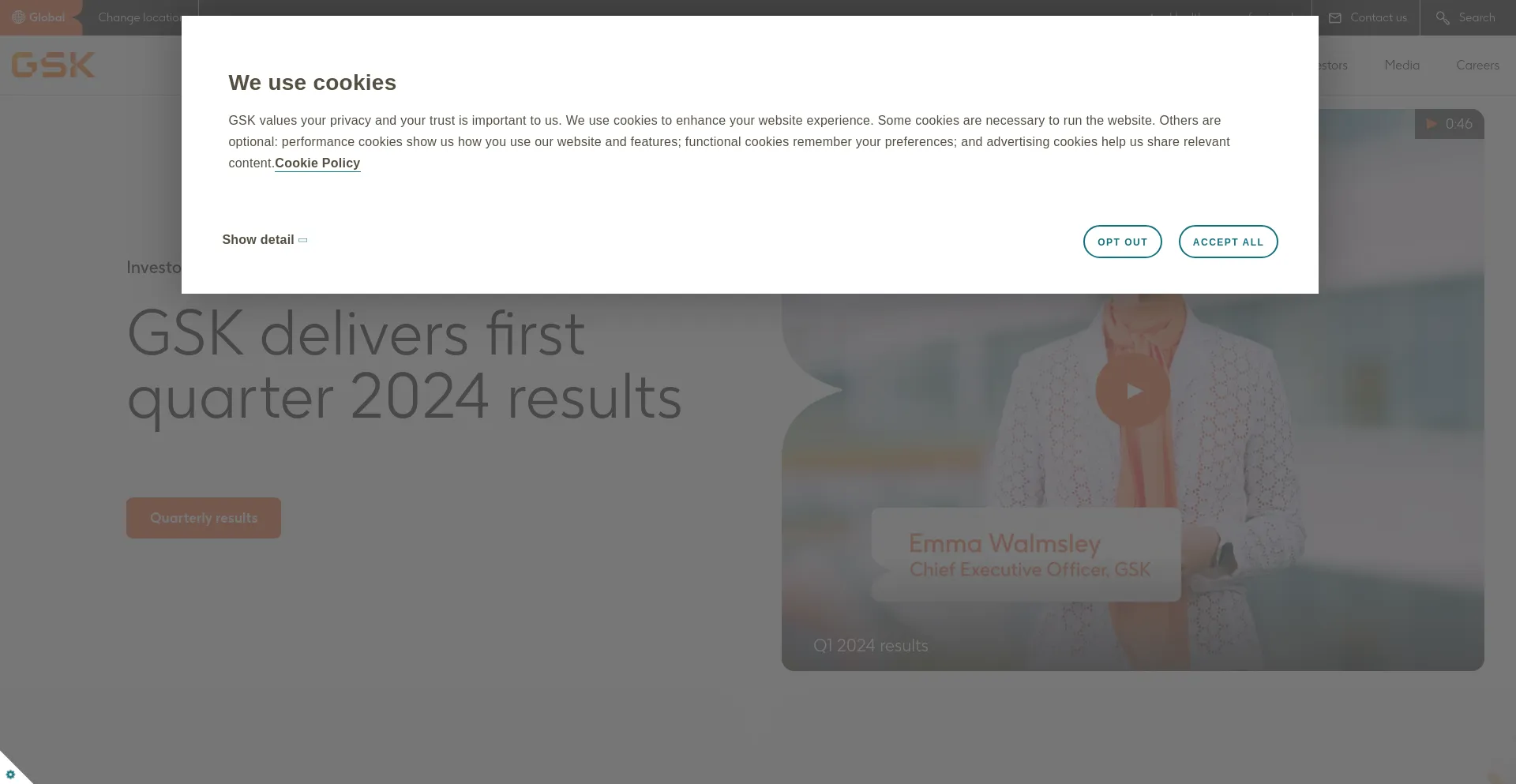 Screenshot of gsk.com homepage