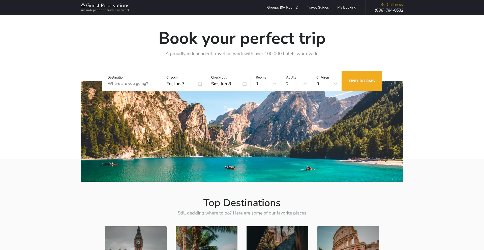 Screenshot of guestreservations.com homepage