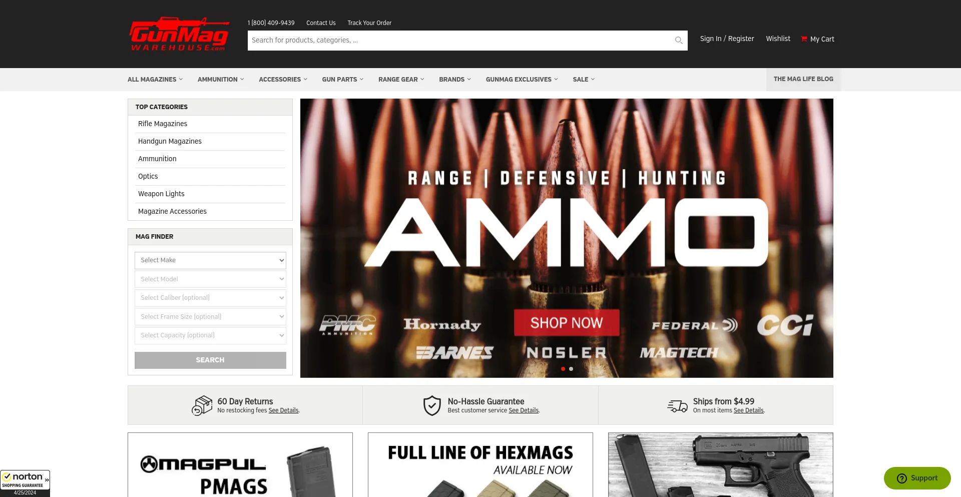 Screenshot of gunmagwarehouse.com homepage