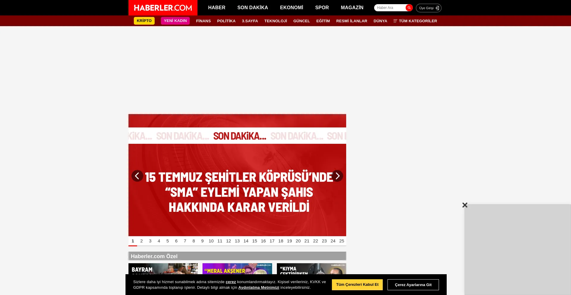 Screenshot of haberler.com homepage