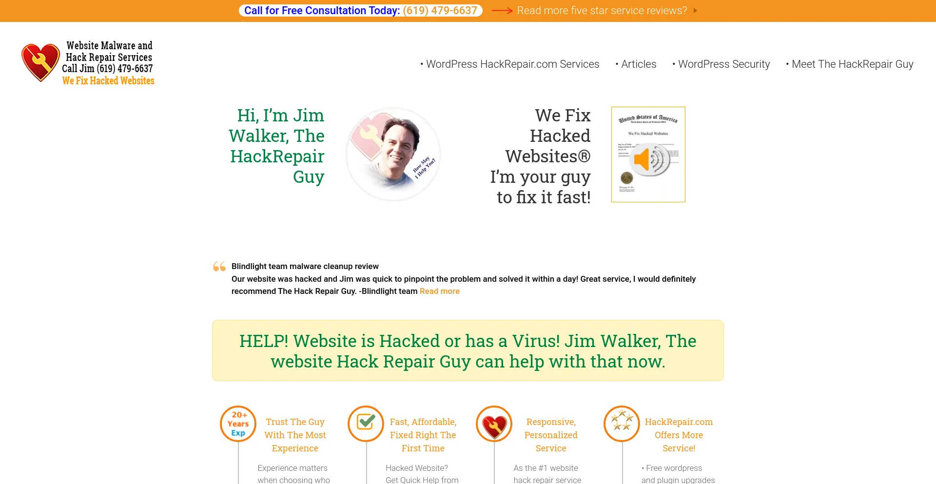 Screenshot of hackrepair.com homepage