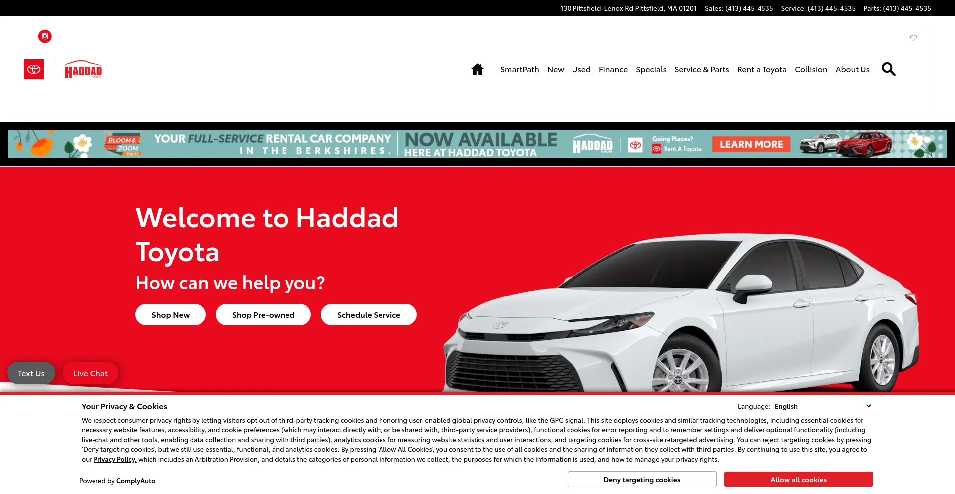 Screenshot of haddadtoyota.com homepage