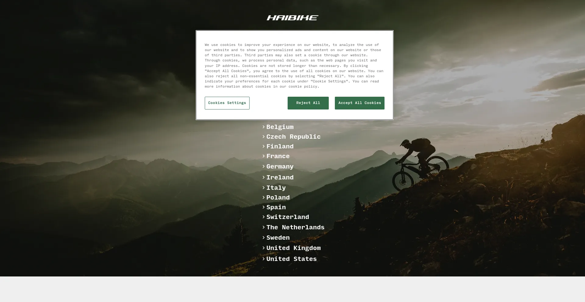 Screenshot of haibike.com homepage