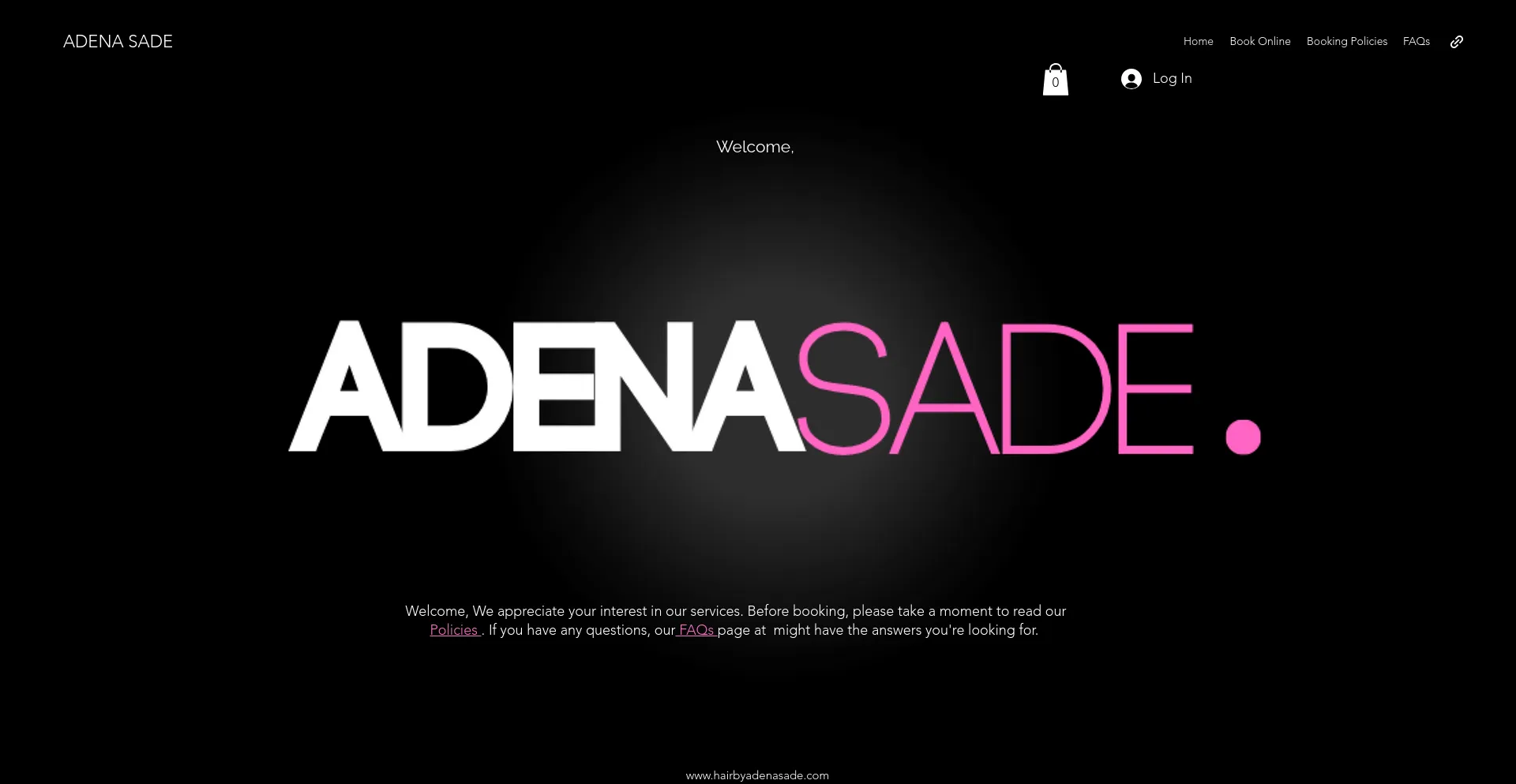 Screenshot of hairbyadenasade.com homepage