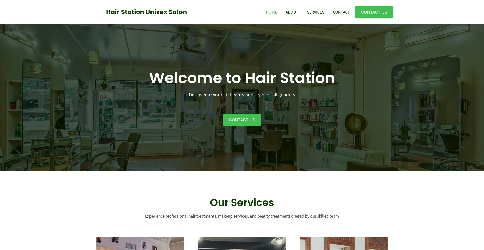 Screenshot of hairstationsalon.com homepage