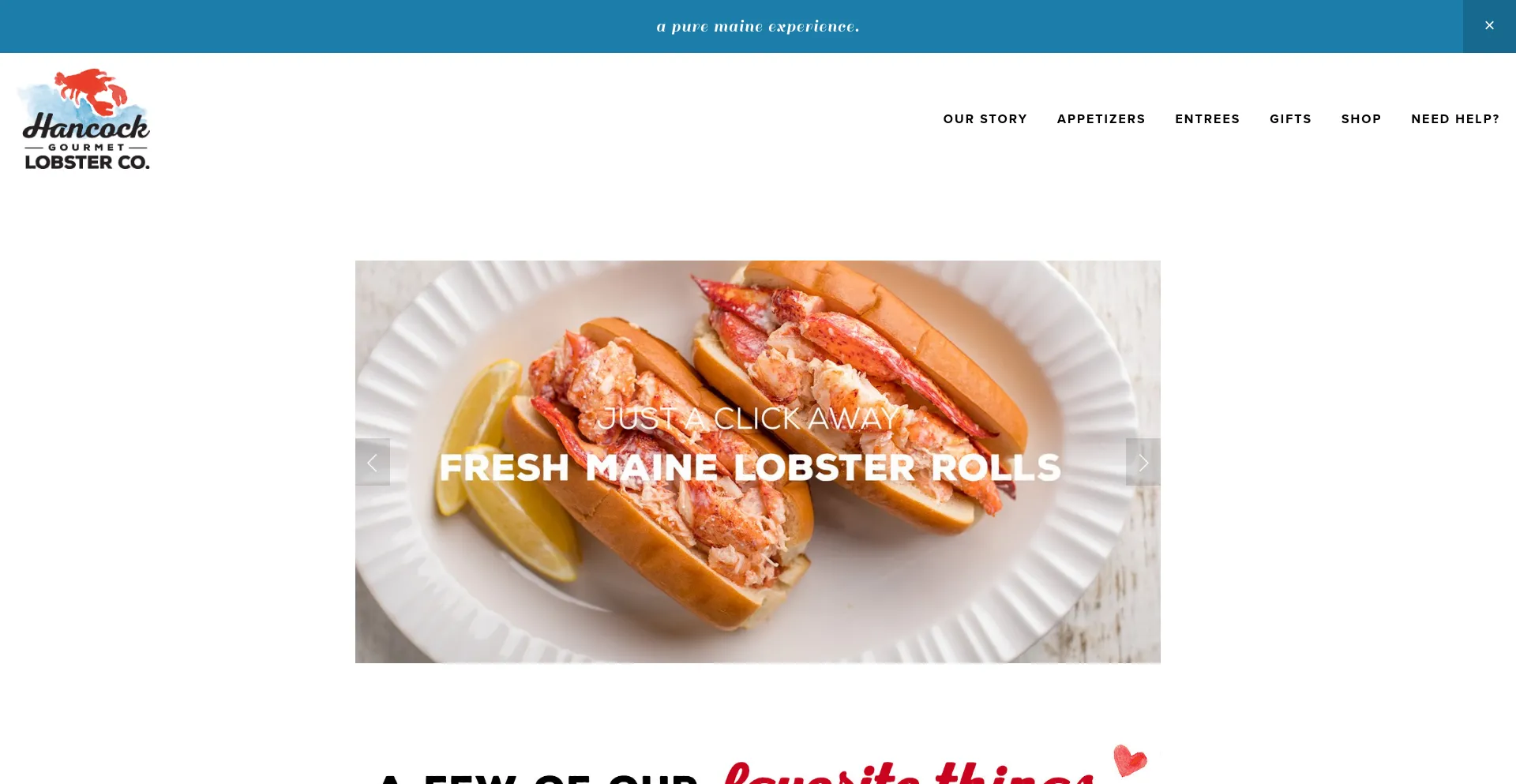 Screenshot of hancockgourmetlobster.com homepage