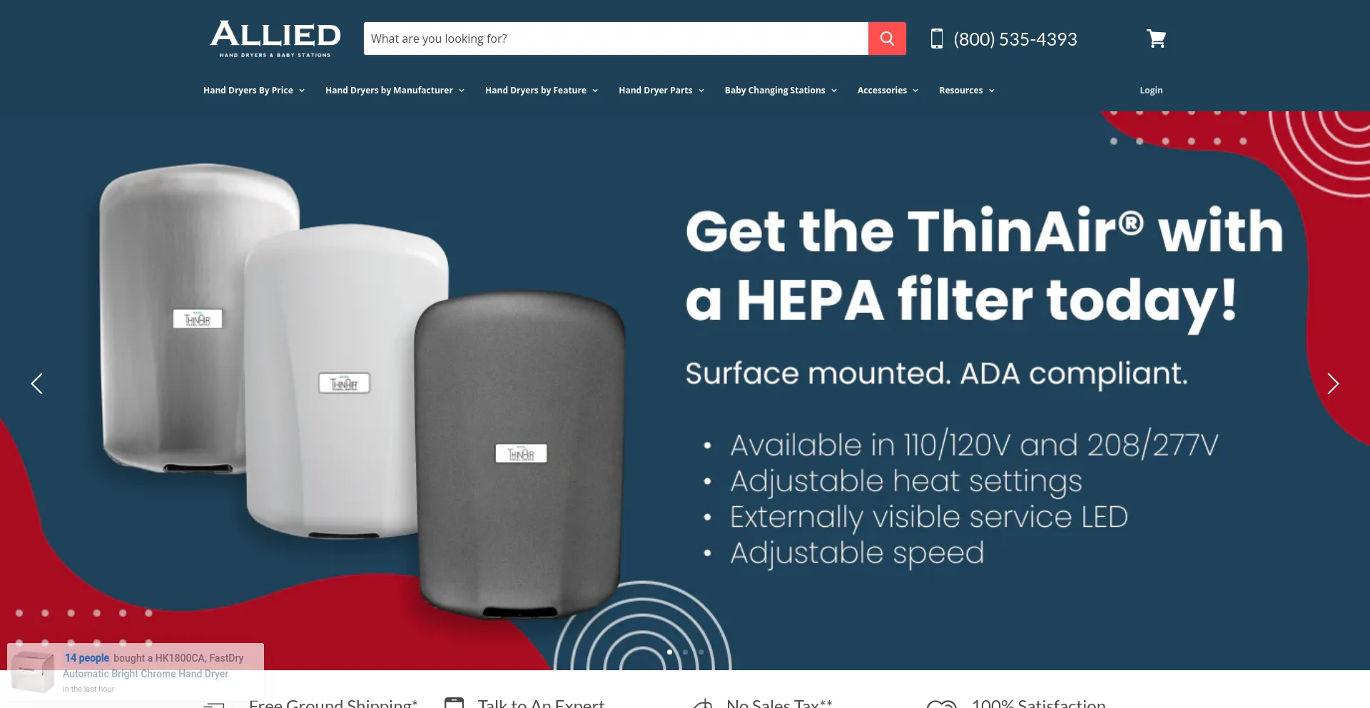 Screenshot of handdryer.com homepage