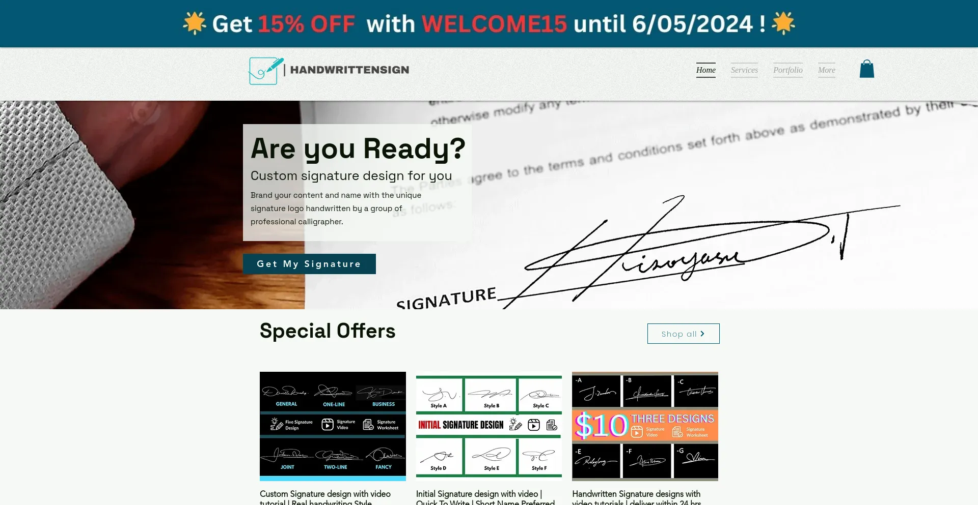 Screenshot of handwrittensign.com homepage