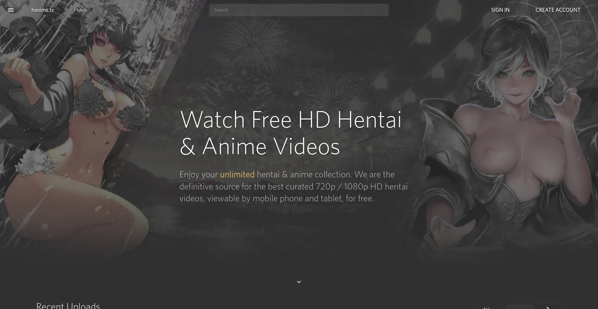 Screenshot of hanime.tv homepage