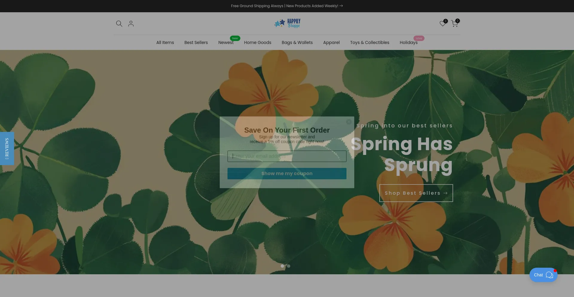 Screenshot of happilyshoppe.com homepage