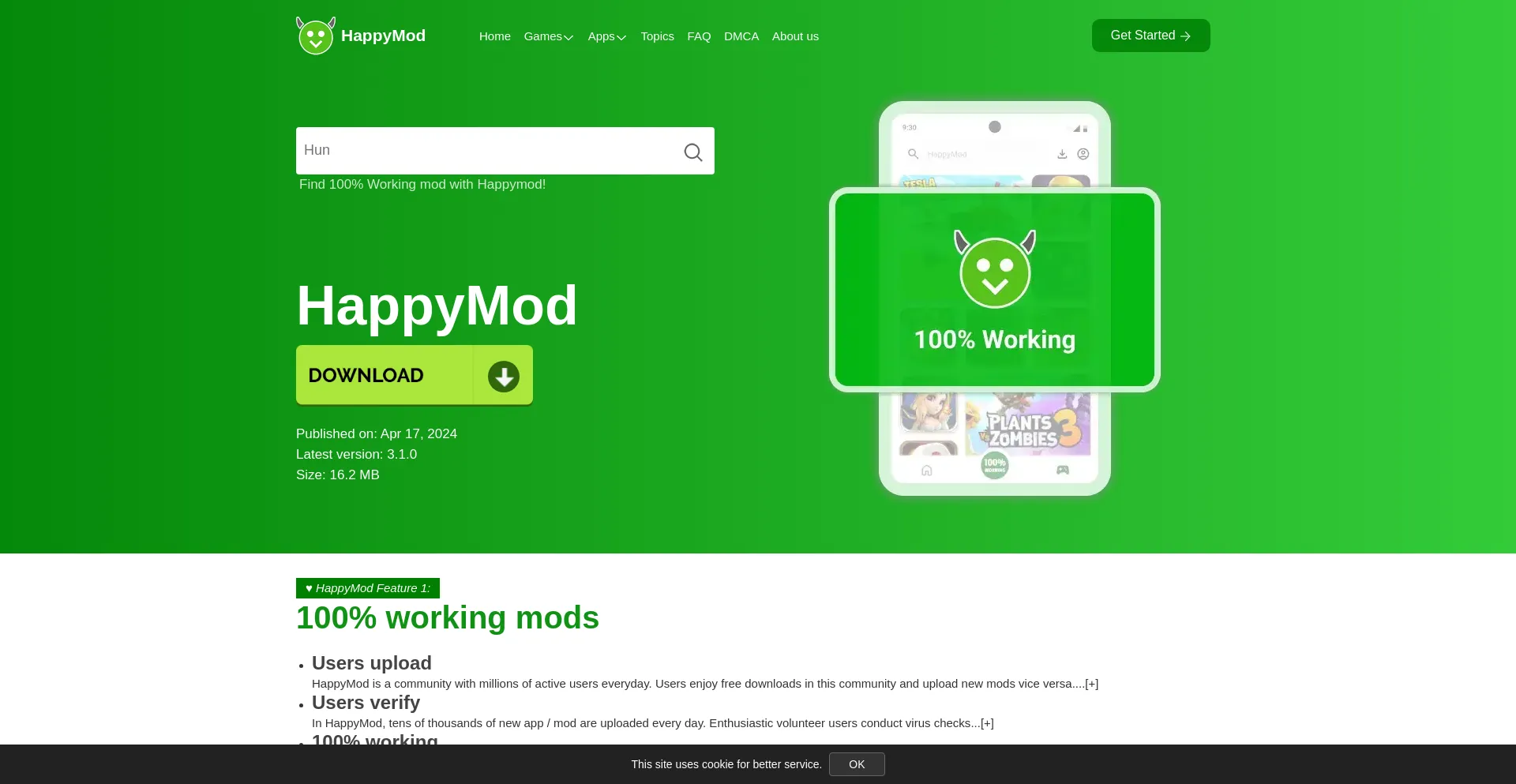 Screenshot of happymod.com homepage