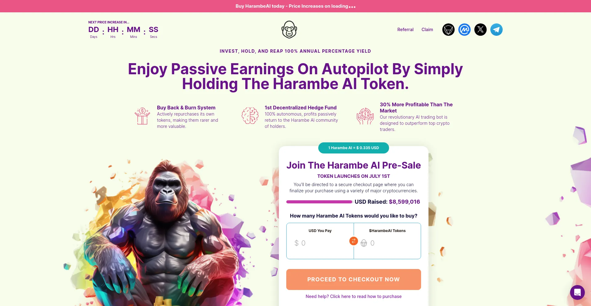 Screenshot of harambetoken.ai homepage