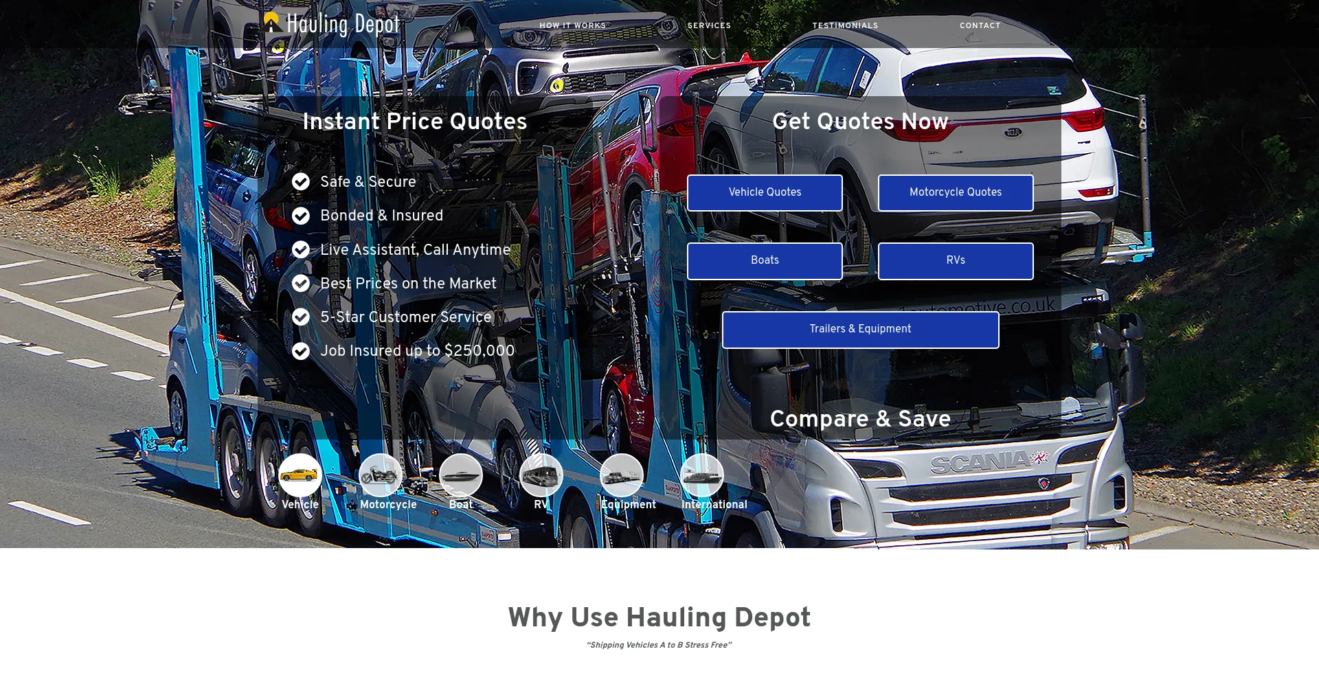 Screenshot of haulingdepot.com homepage