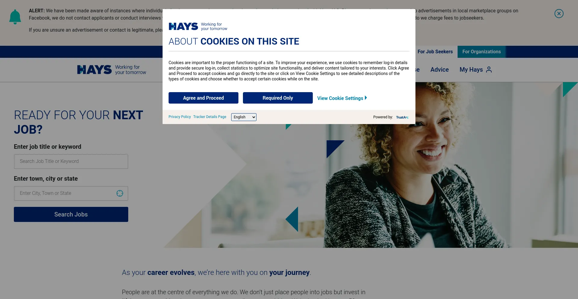 Screenshot of hays.com homepage