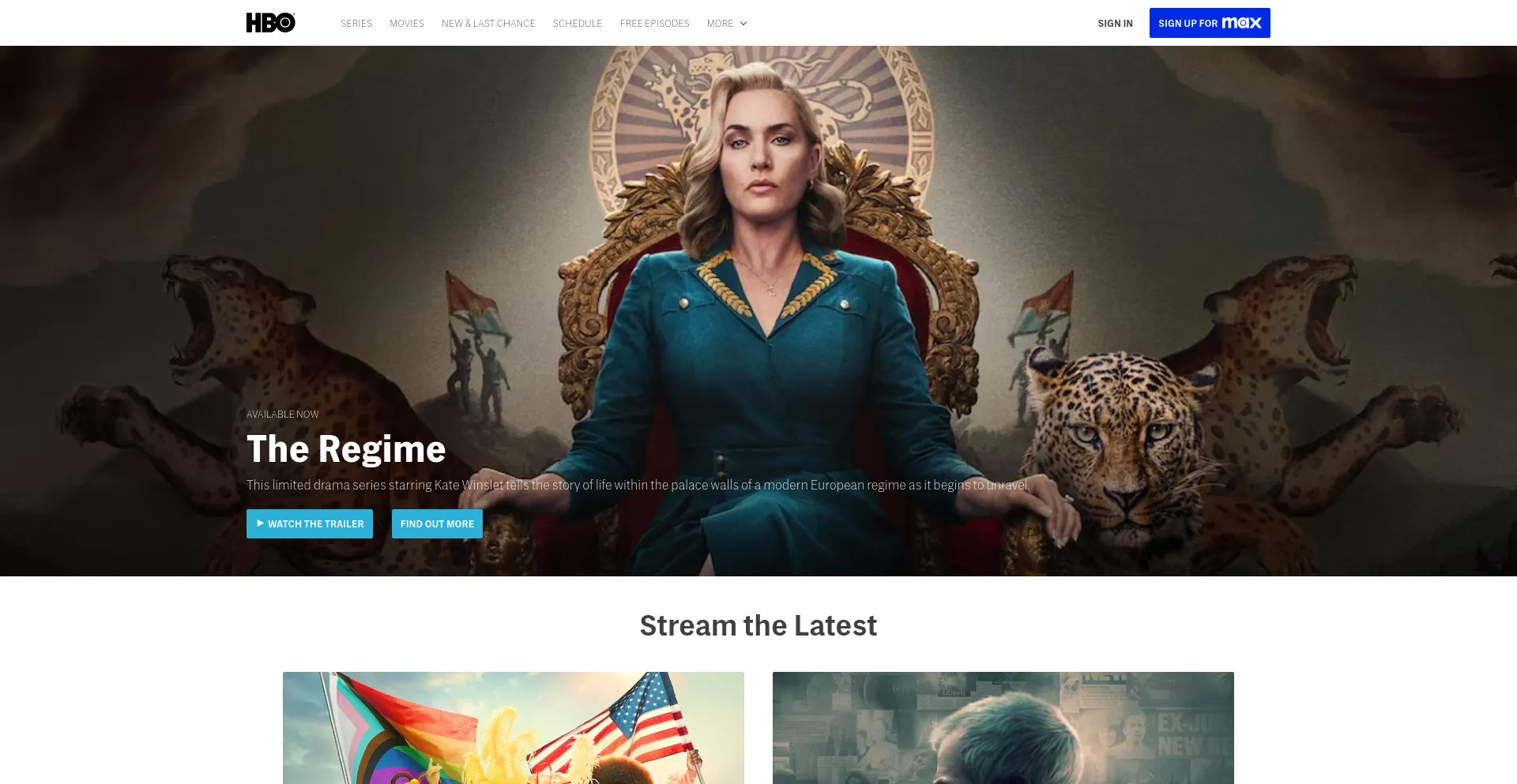 Screenshot of hbo.com homepage