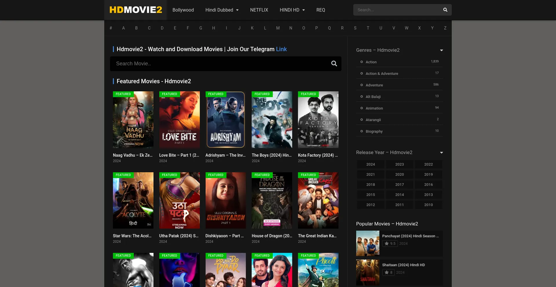 Screenshot of hdmovie2.vet homepage