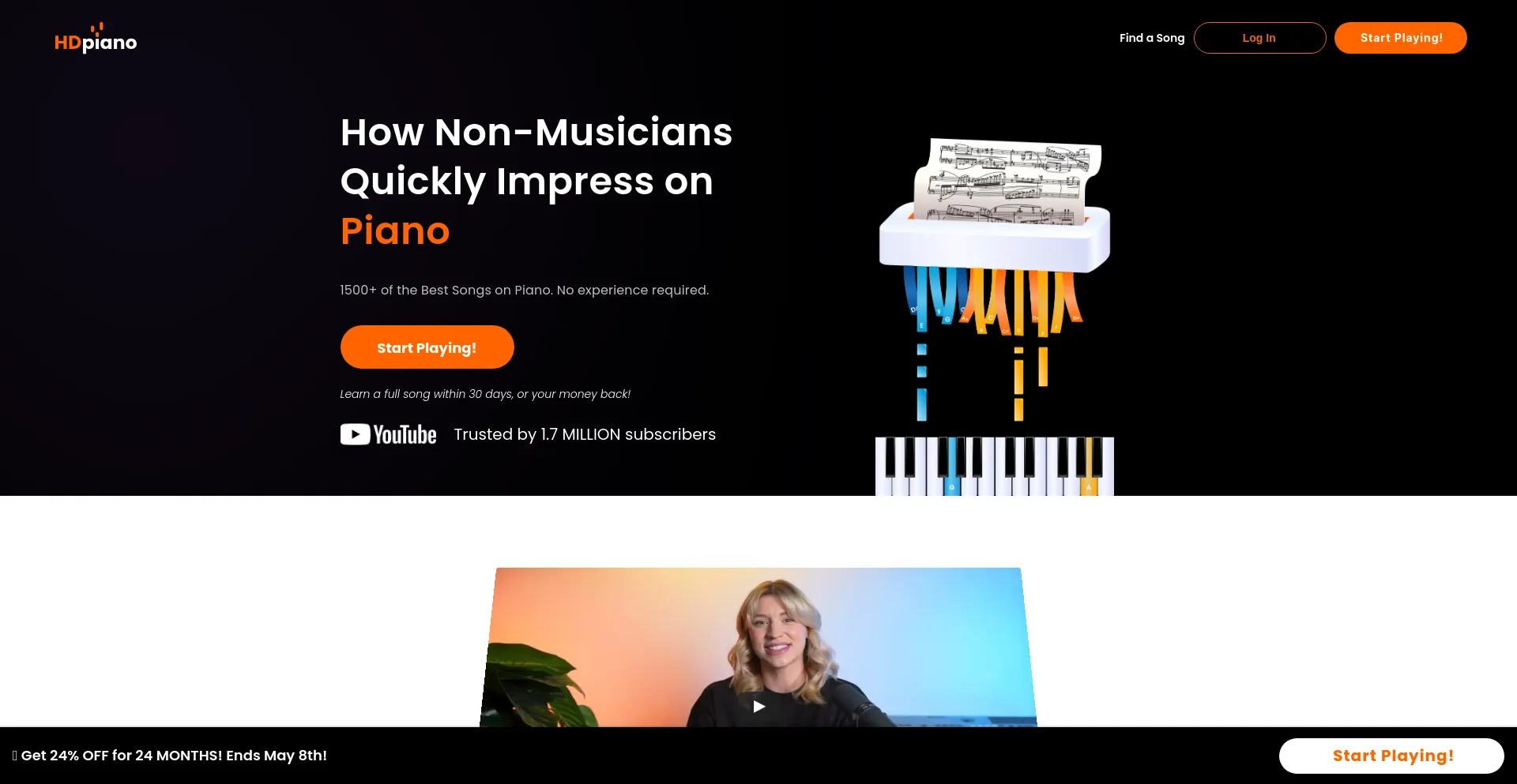 Screenshot of hdpiano.com homepage