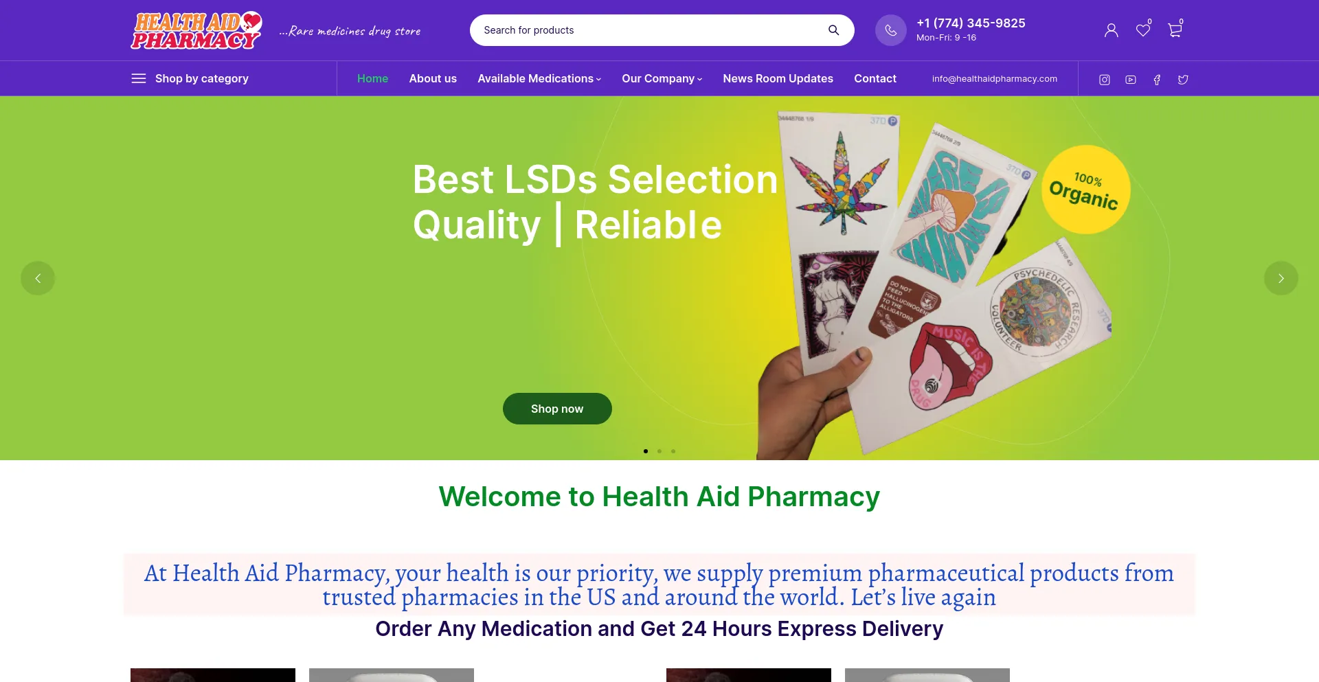 Screenshot of healthaidpharmacy.com homepage