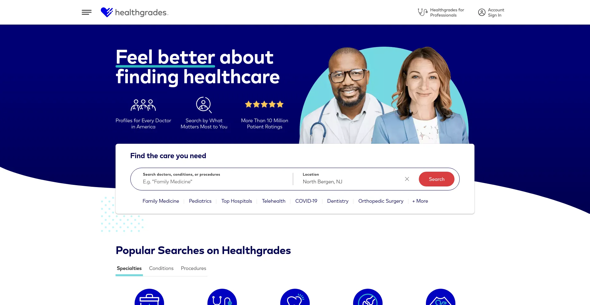 Screenshot of healthgrades.com homepage