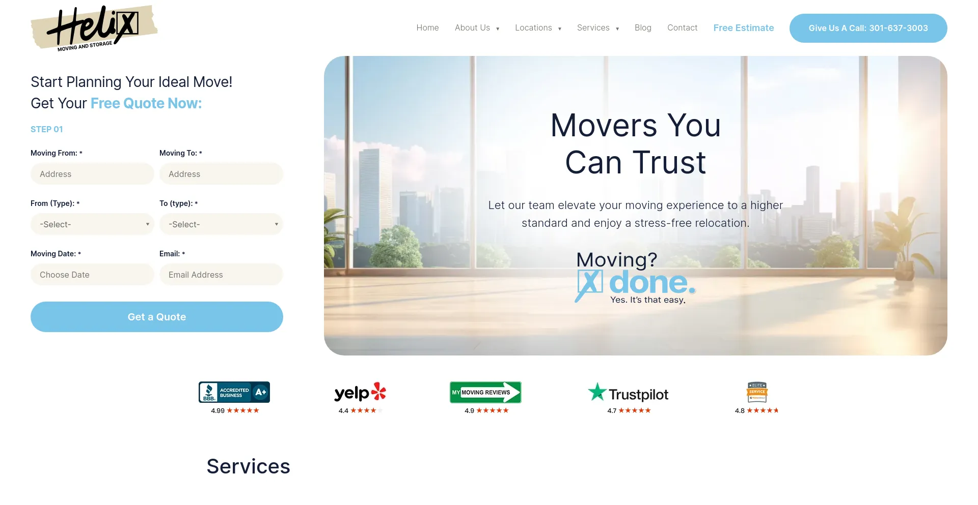 Screenshot of helixmove.com homepage