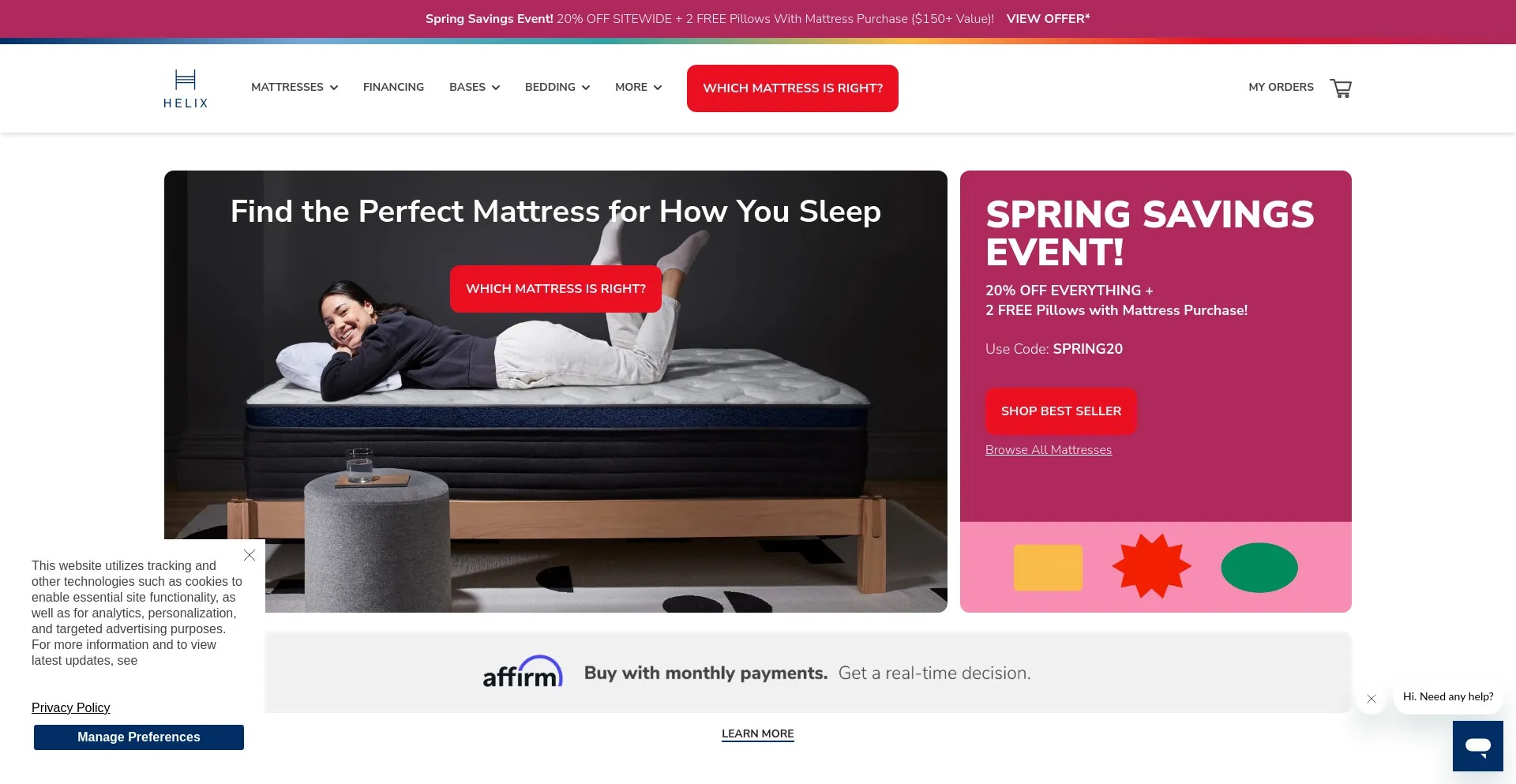 Screenshot of helixsleep.com homepage