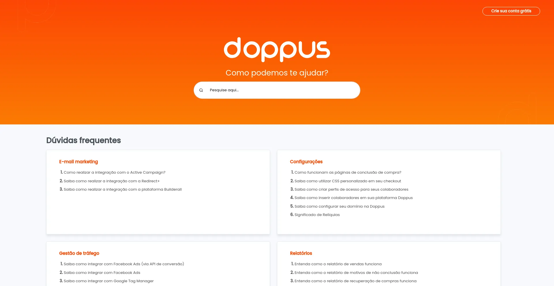 Screenshot of help.doppus.com homepage